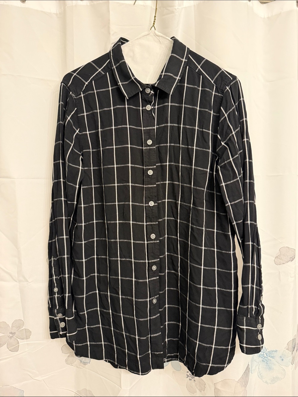 Banana Republic Black Button-Down Shirt with White Windowpane